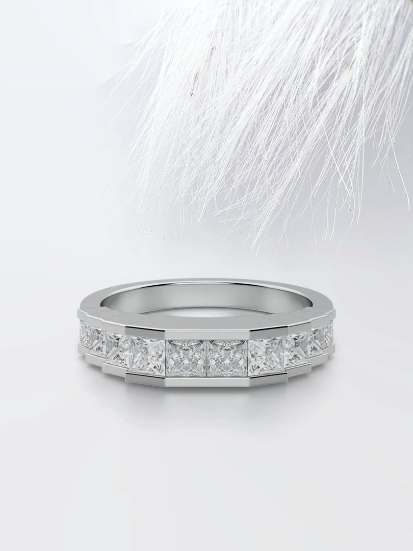 PRINCESS CUT MOISSANITE CHANNEL SET DIAMOND WEDDING BAND Mapple Gems