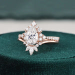 Load image into Gallery viewer, 1.50 CT Pear Cut Cluster Moissanite Bridal Ring Set Mapple Gems