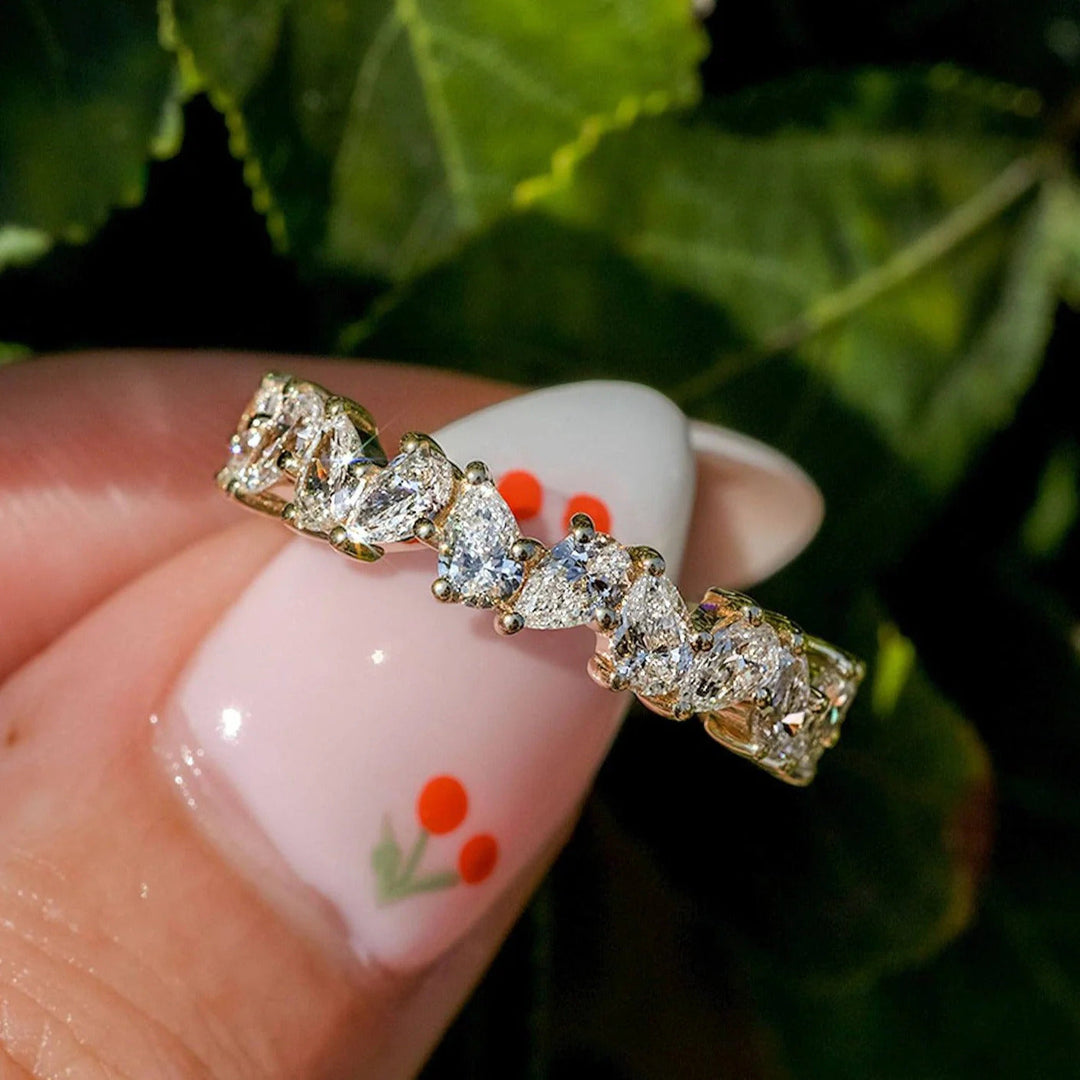 1.50CTW Pear Cut Moissanite Full Eternity Wedding Band Mapple Gems