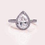Load image into Gallery viewer, Pear Cut Halo Moissanite Engagement Ring