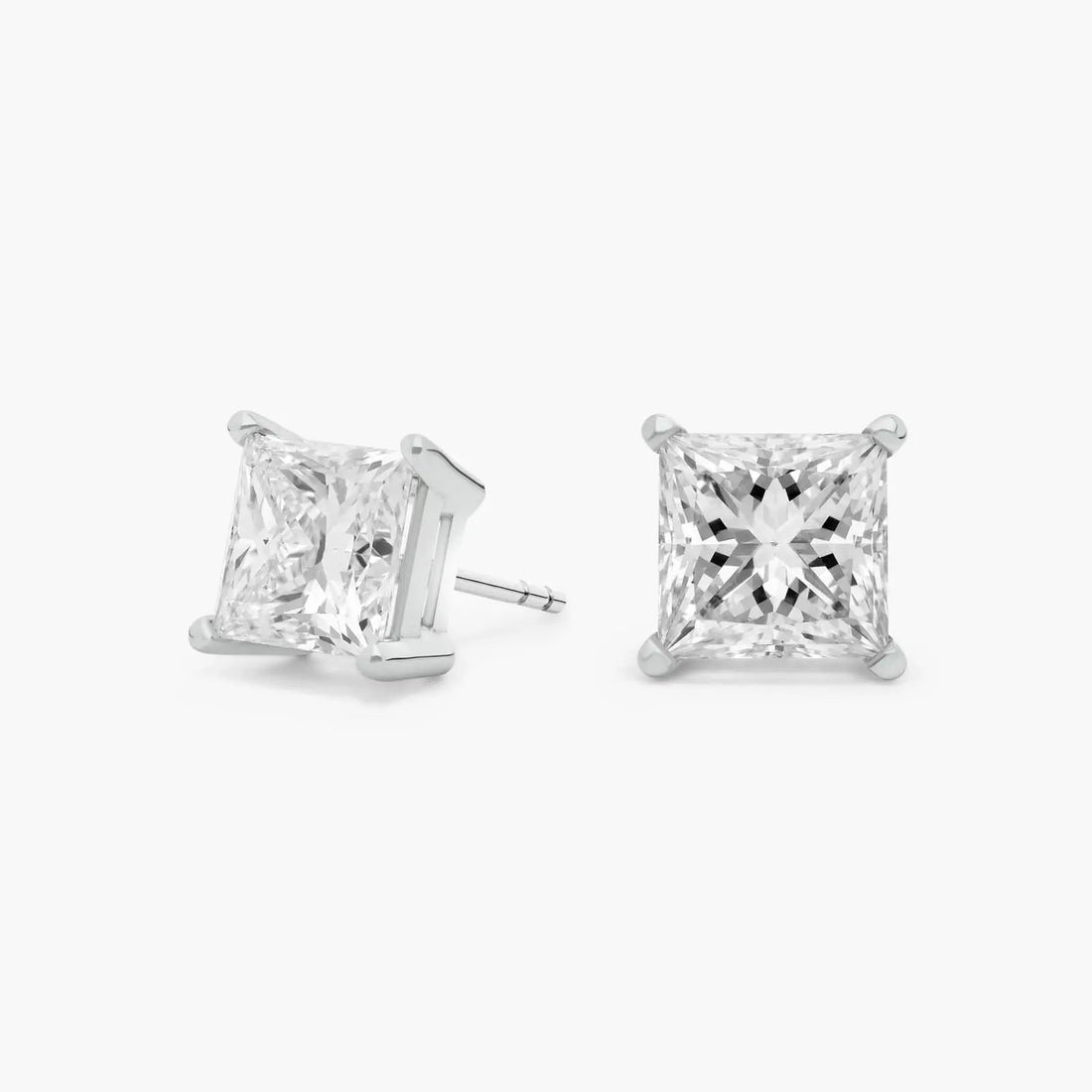 Princess Cut Moissanite Stud Earrings – Colorless Solitaire Wedding Earrings for Women | Diamond Alternative Princess Studs | Anniversary Gift | Mapple Gems