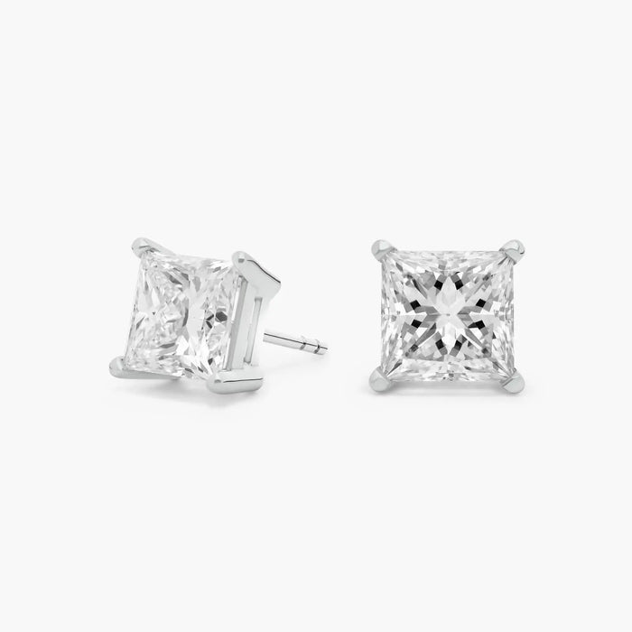 Princess Cut Moissanite Stud Earrings – Colorless Solitaire Wedding Earrings for Women | Diamond Alternative Princess Studs | Anniversary Gift | Mapple Gems