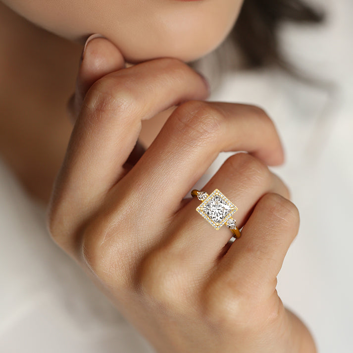 2.50 CT Princess Cut Lab Grown Diamond Three Stone Engagement Ring Mapple Gems