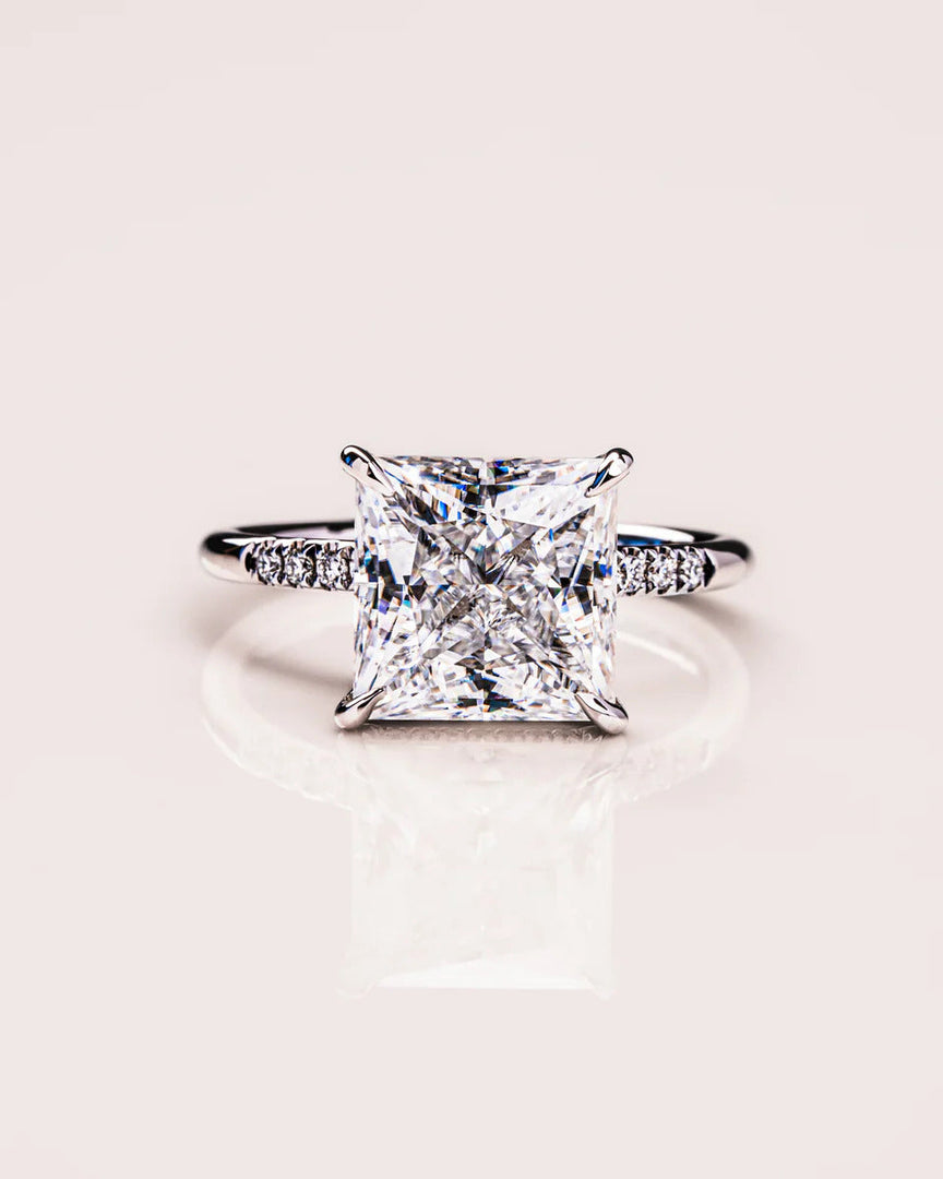 2.00 CT Princess Cut Hidden Halo Moissanite Engagement Ring Mapple Gems