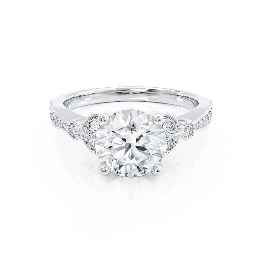 Round Cut Moissanite Art Deco Engagement Ring in White Gold