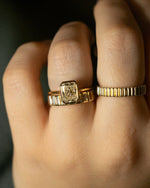 Load image into Gallery viewer, Radiant Cut Moissanite Bezel Set Ring – 14K Yellow Gold Solitaire Engagement Ring