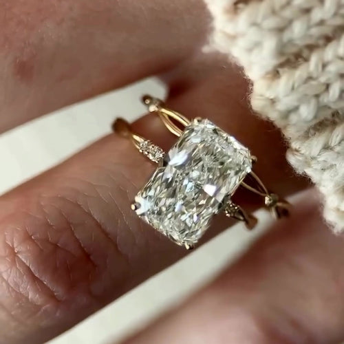Radiant cut moissanite bridal set with engagement ring and stackable band