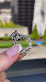 Load image into Gallery viewer, Radiant Cut Moissanite Diamond Ring – Three-Side Pave, Hidden Halo Modern Proposal & Anniversary Ring