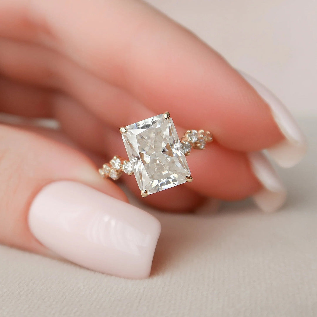 3.50 CT Radiant Cut Hidden Halo Moissanite Engagement Ring Mapple Gems
