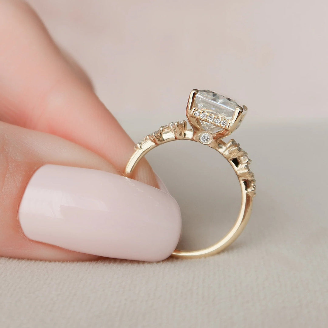 3.50 CT Radiant Cut Hidden Halo Moissanite Engagement Ring Mapple Gems