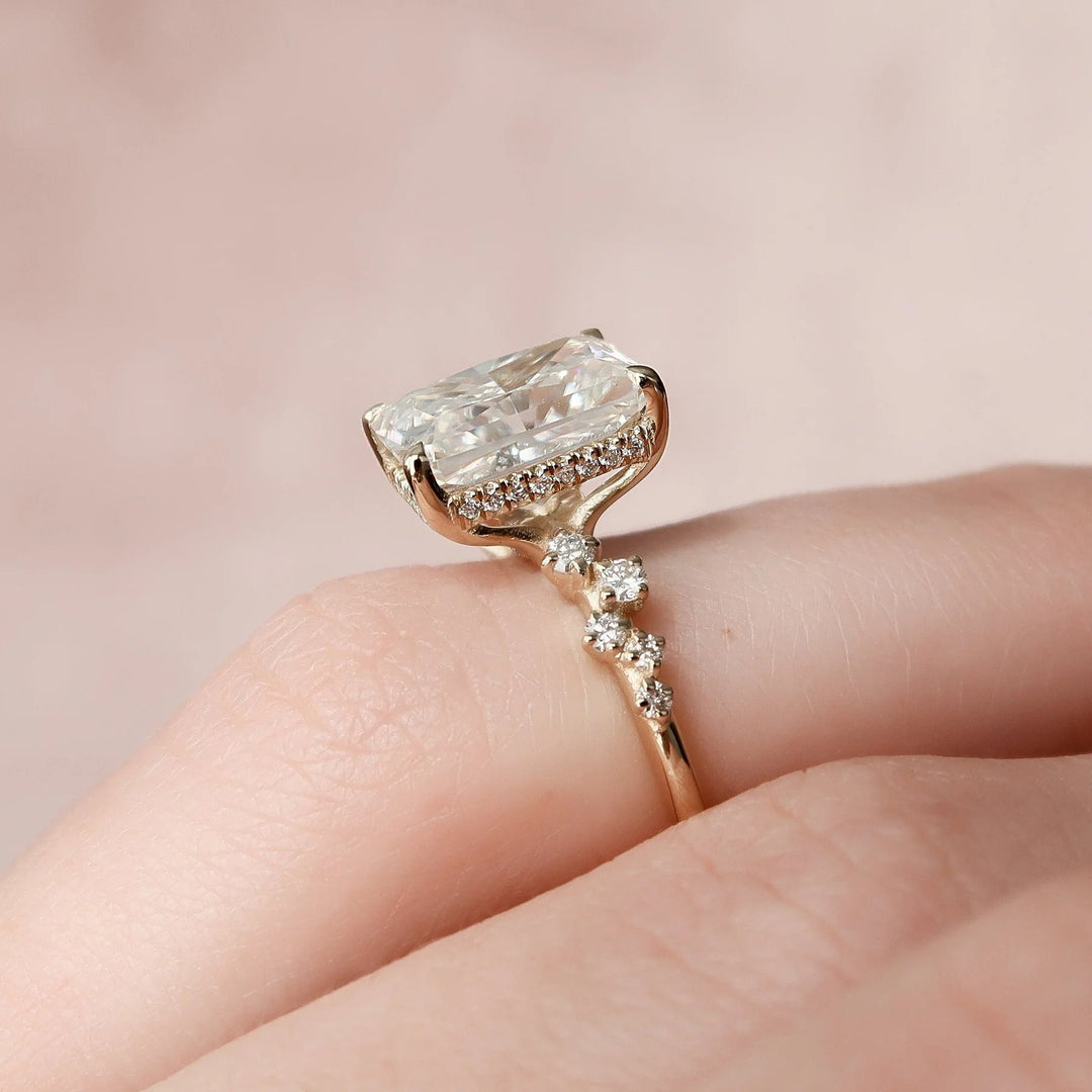 3.50 CT Radiant Cut Hidden Halo Moissanite Engagement Ring Mapple Gems