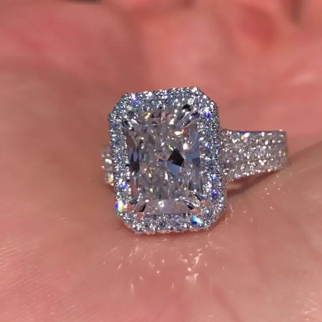 2.00 CT Radiant Cut Moissanite Halo Engagement Ring
