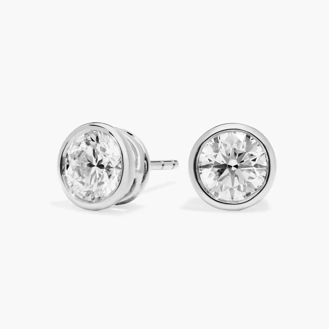 Round Cut Moissanite Stud Earrings – Classic Bezel Set Solitaire Earrings for Women | Diamond Alternative Minimalist Studs | Gift for Her | Mapple Gems