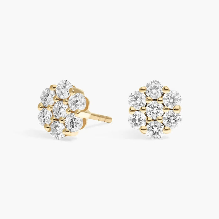 Round Moissanite Cluster Stud Earrings – Floral Halo Diamond Alternative Earrings for Women | Moissanite Flower Earrings | Birthday Gift | Mapple Gems