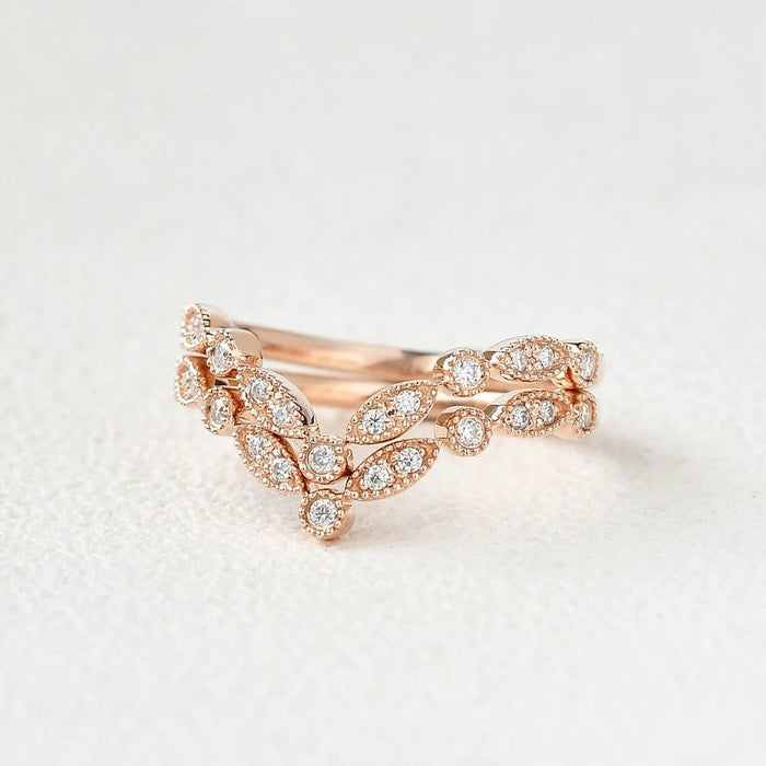 0.40CTW Round Brilliant Curved Vintage Style Set of 2 Wedding Band Mapple Gems