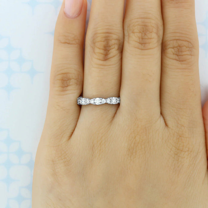 Round Brilliant Cut Clustered Half Eternity Pave Setting Wedding Band Mapple Gems