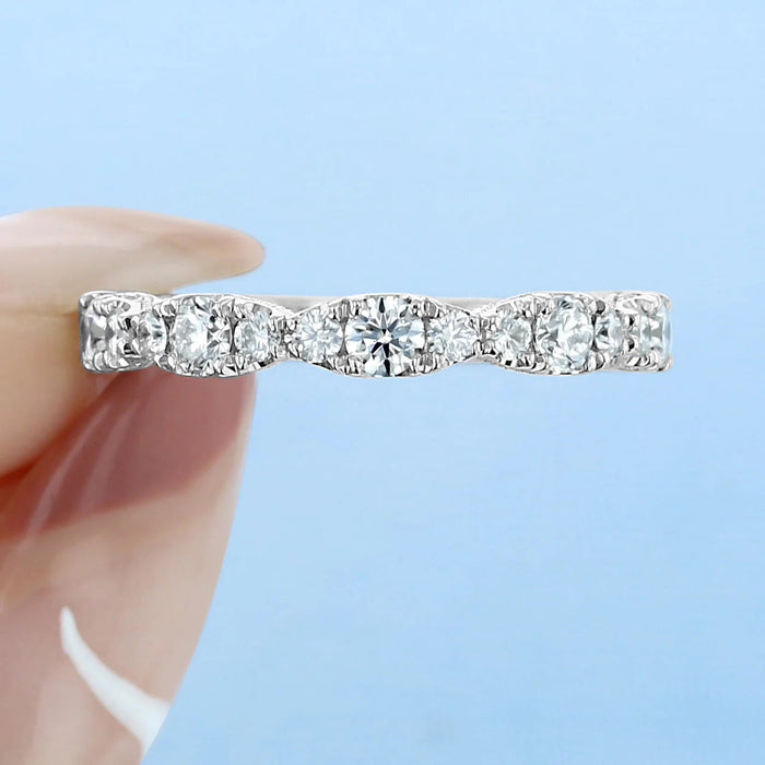 Round Brilliant Cut Clustered Half Eternity Pave Setting Wedding Band Mapple Gems