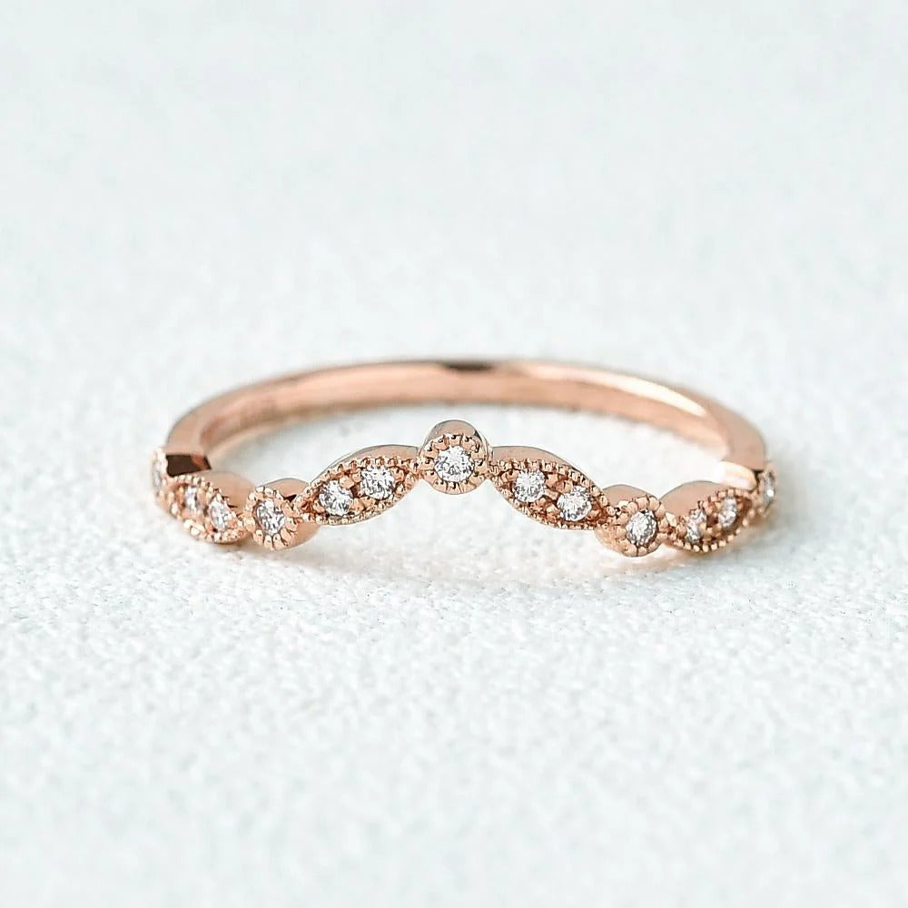 0.20CTW Round Brilliant Cut Curved Vintage Style Moissanite Wedding Band Mapple Gems