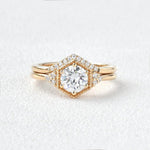 Load image into Gallery viewer, 2 CT Round Brilliant Cut Moissanite Bridal Engagement Ring Set Hexagon Style Mapple Gems