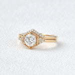 Load image into Gallery viewer, 2 CT Round Brilliant Cut Moissanite Bridal Engagement Ring Set Hexagon Style Mapple Gems