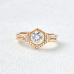 Load image into Gallery viewer, 2 CT Round Brilliant Cut Moissanite Bridal Engagement Ring Set Hexagon Style Mapple Gems