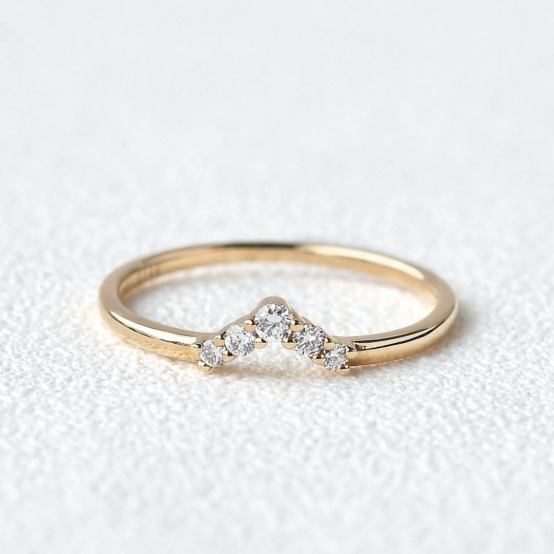 1.3 MM Round Brilliant Cut V Curved Moissanite Wedding Band Mapple Gems