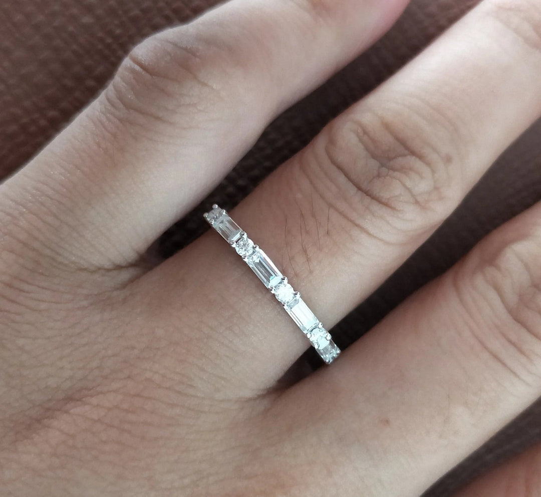 0.20 CTW Round Brilliant & Baguette Cut Half Eternity Wedding Band Mapple Gems