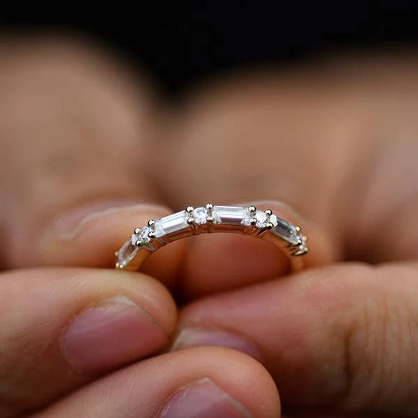0.20 CTW Round Brilliant & Baguette Cut Half Eternity Wedding Band Mapple Gems