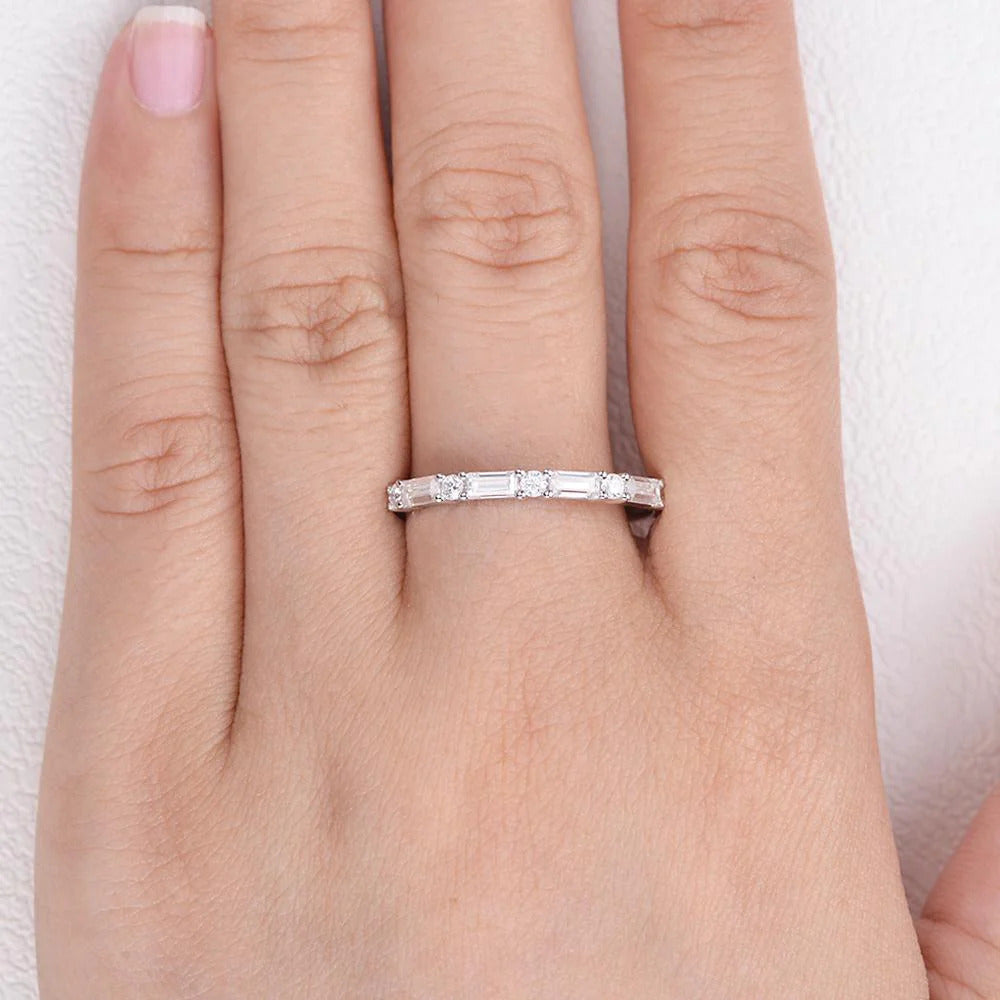0.20 CTW Round Brilliant & Baguette Cut Half Eternity Wedding Band Mapple Gems