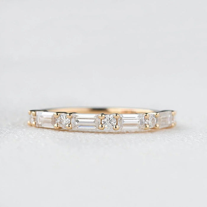 0.20 CTW Round Brilliant & Baguette Cut Half Eternity Wedding Band Mapple Gems