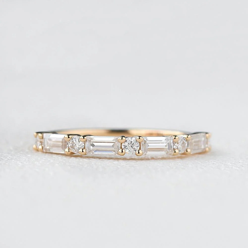 0.20 CTW Round Brilliant & Baguette Cut Half Eternity Wedding Band Mapple Gems