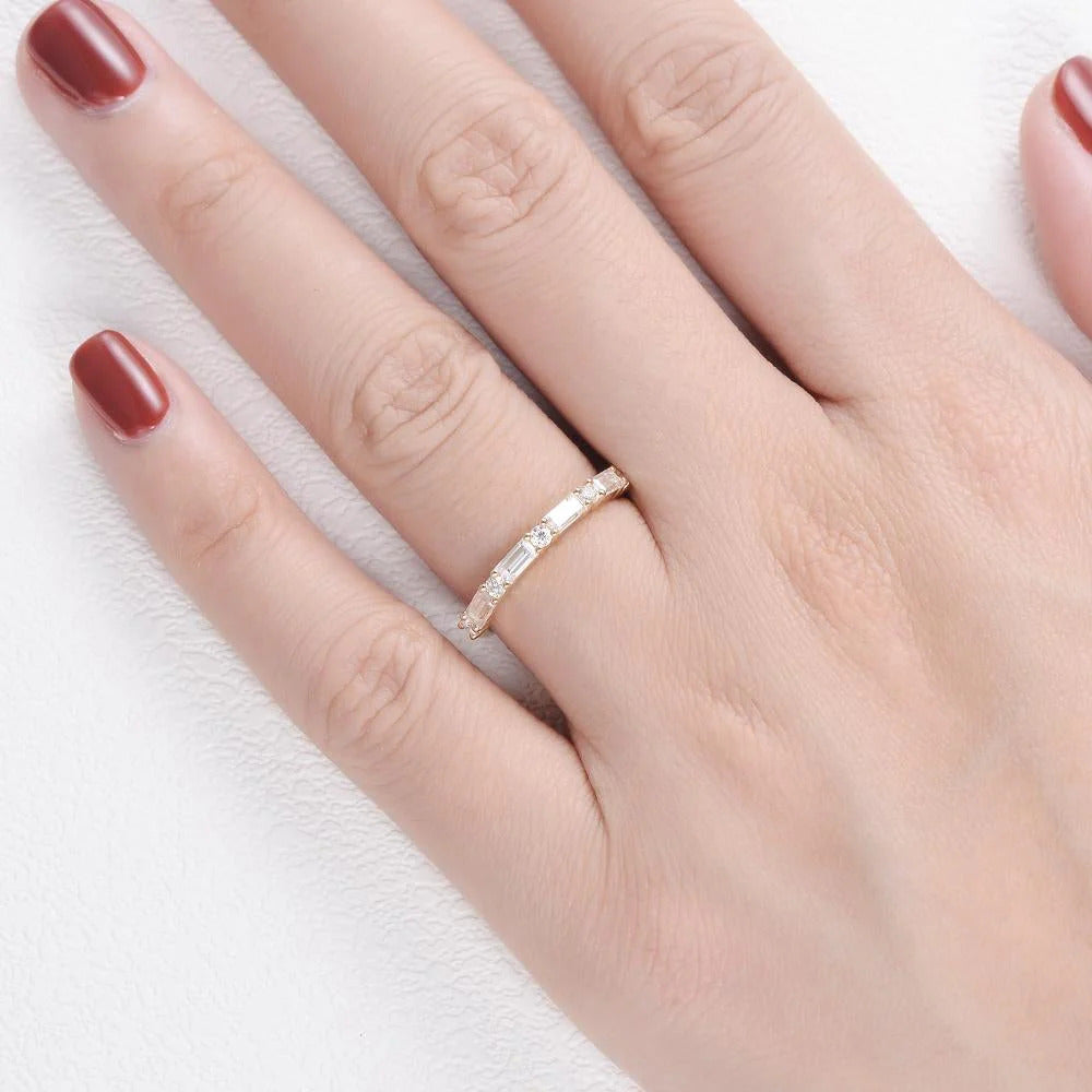 0.20 CTW Round Brilliant & Baguette Cut Half Eternity Wedding Band Mapple Gems