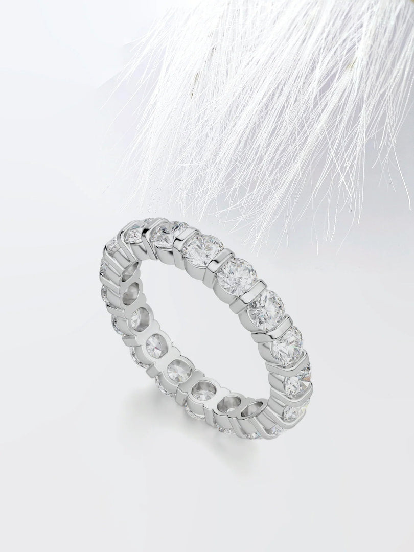 Round Cut Moissanite Bar Set Diamond Wedding Band for Her Mapple Gems