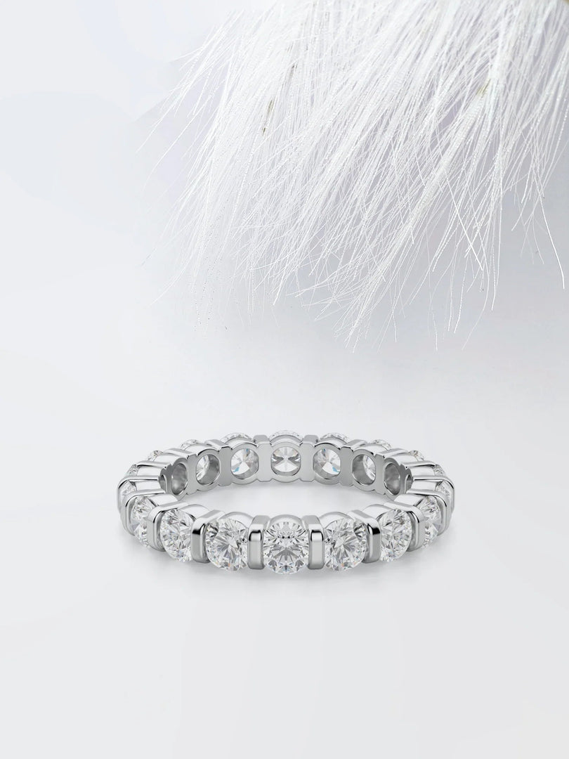 Round Cut Moissanite Bar Set Diamond Wedding Band for Her Mapple Gems