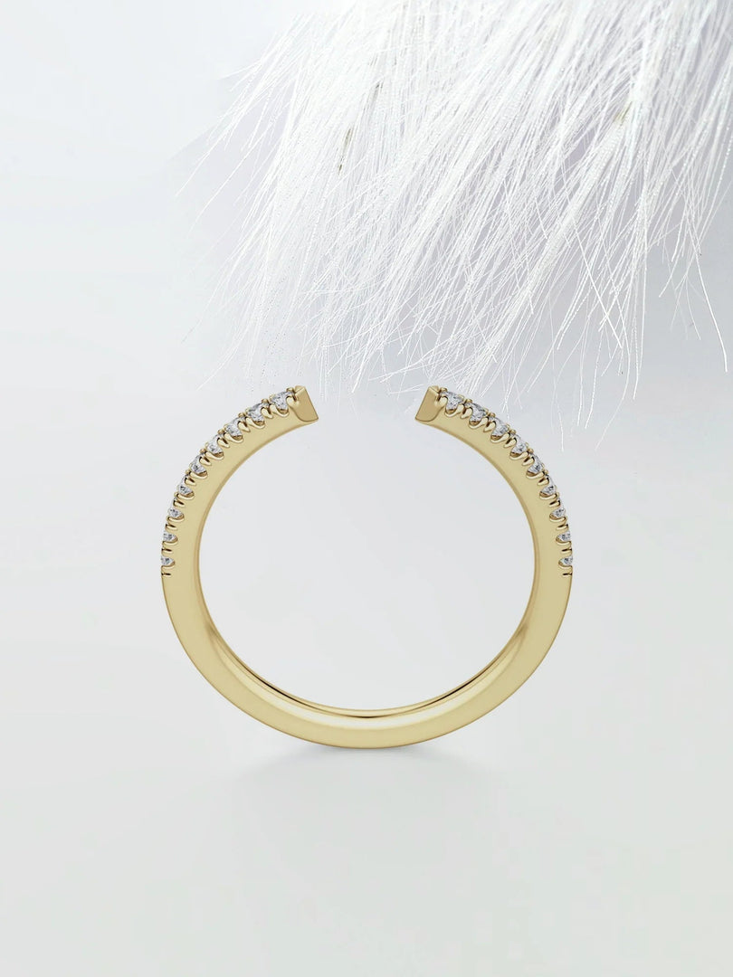 Round Cut Moissanite Open Diamond Wedding Band in Solid Gold Mapple Gems