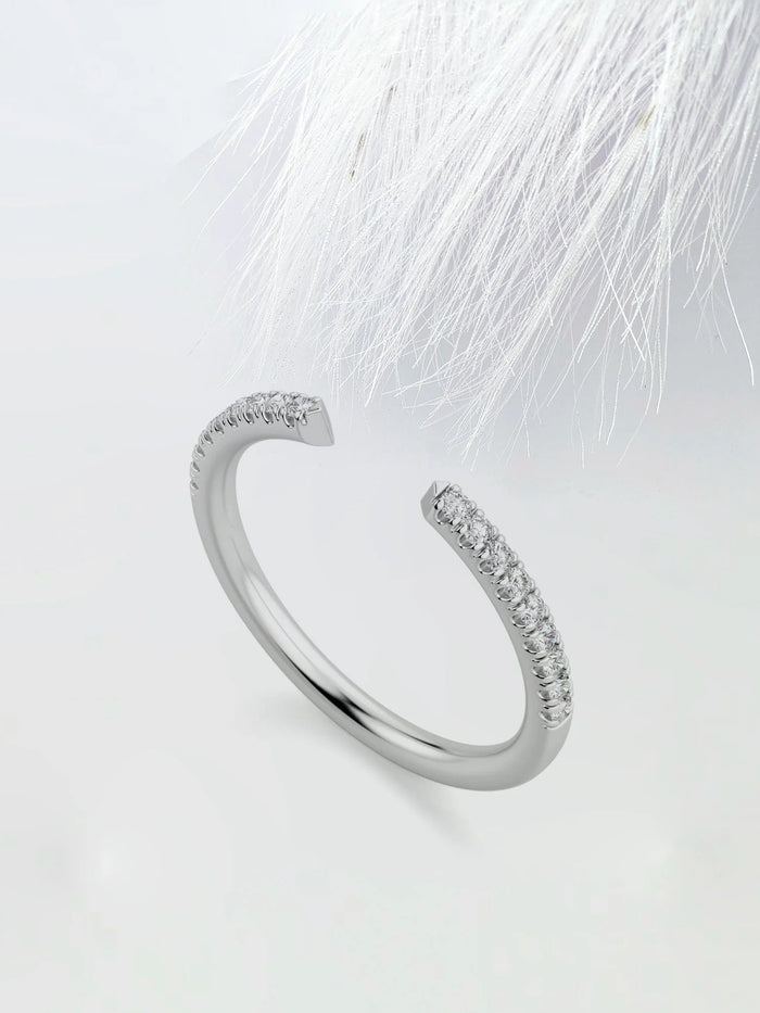 Round Cut Moissanite Open Diamond Wedding Band in Solid Gold Mapple Gems