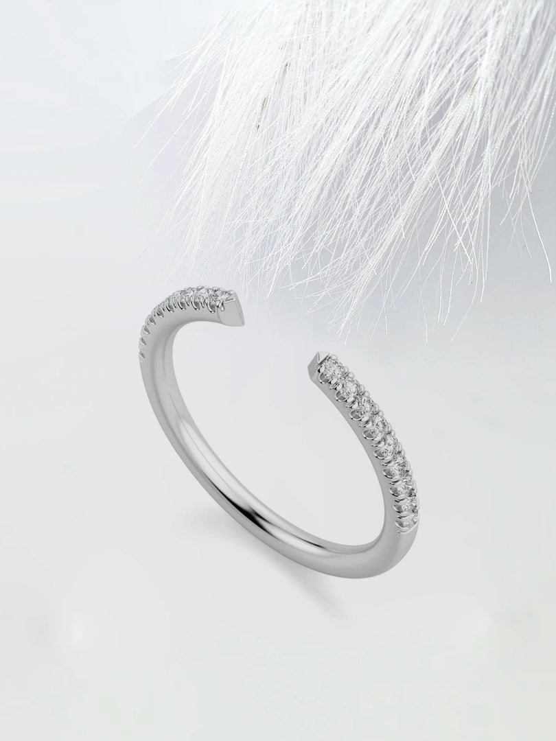 Round Cut Moissanite Open Diamond Wedding Band in Solid Gold Mapple Gems