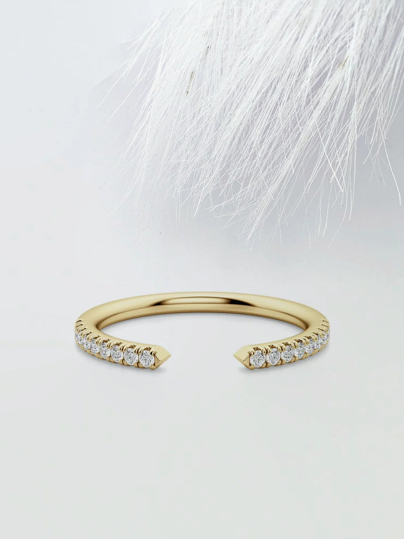 Round Cut Moissanite Open Diamond Wedding Band in Solid Gold Mapple Gems