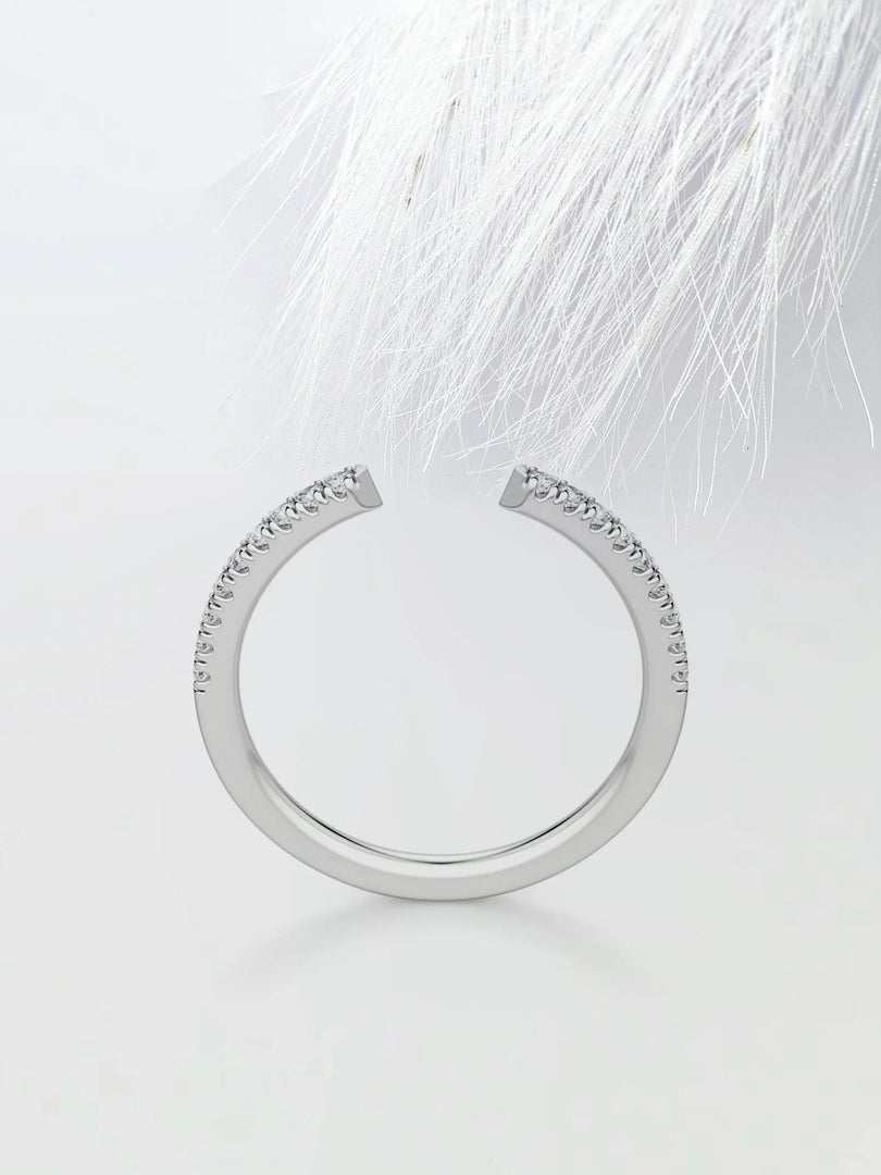 Round Cut Moissanite Open Diamond Wedding Band in Solid Gold Mapple Gems