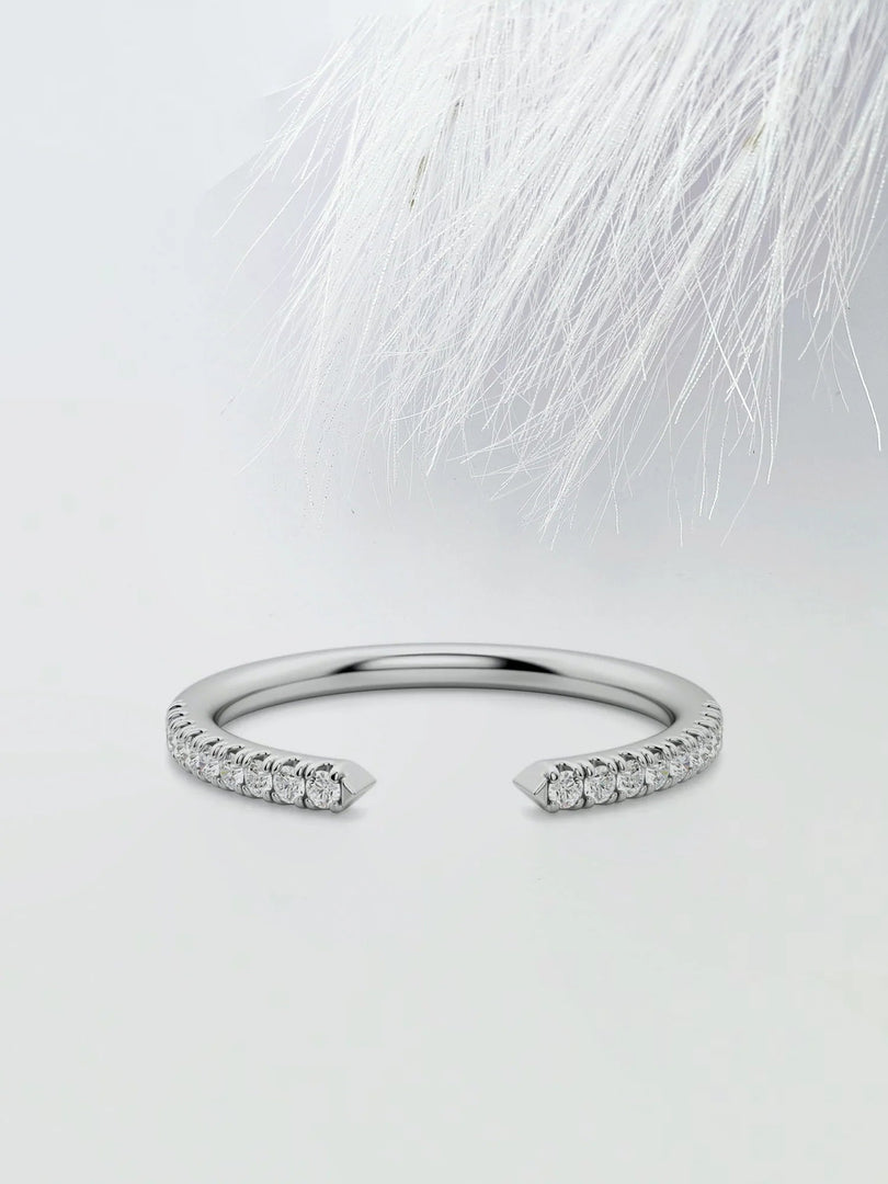 Round Cut Moissanite Open Diamond Wedding Band in Solid Gold Mapple Gems