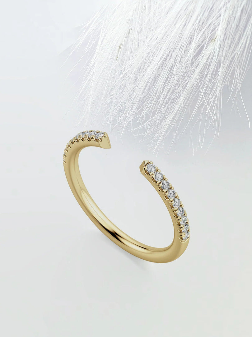 Round Cut Moissanite Open Diamond Wedding Band in Solid Gold Mapple Gems