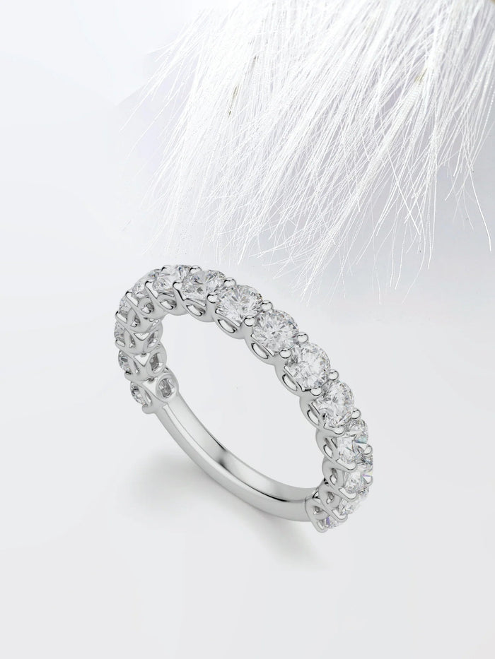Round Cut Moissanite Scallop Diamond Wedding Band for Women Mapple Gems