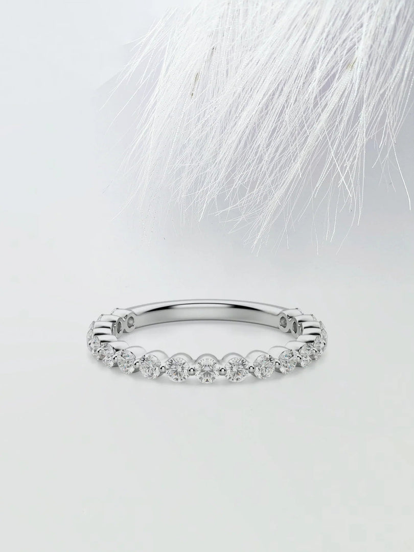 Round Cut Moissanite Shared Prong Diamond Wedding Band in Gold Mapple Gems