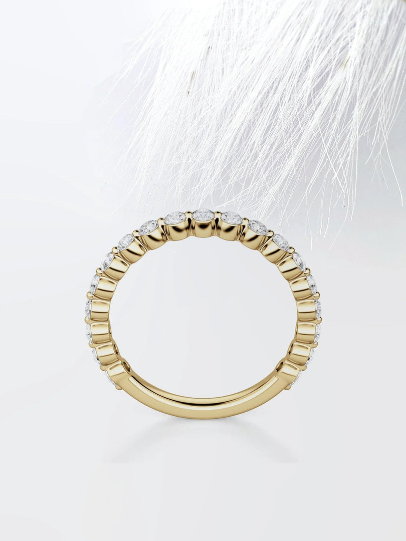 Round Cut Moissanite Shared Prong Diamond Wedding Band in Gold Mapple Gems