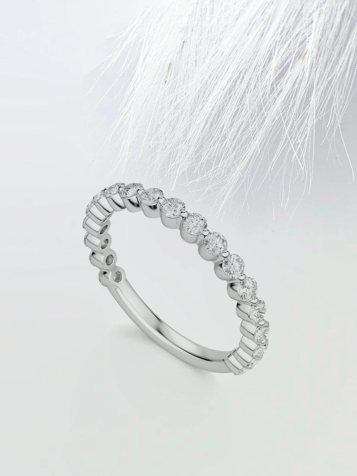 Round Cut Moissanite Shared Prong Diamond Wedding Band in Gold Mapple Gems