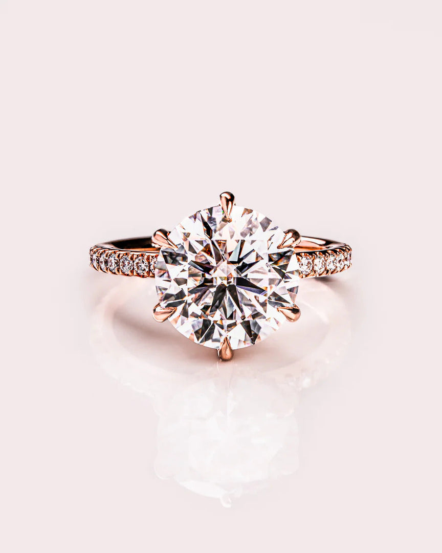 Round Cut Moissanite Engagement Ring Vintage Art Deco Bridal Solitaire in Gold Mapple Gems