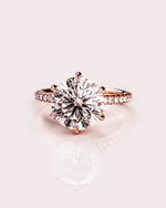 Load image into Gallery viewer, Round Cut Moissanite Engagement Ring Vintage Art Deco Bridal Solitaire in Gold Mapple Gems