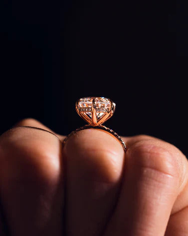 Round Cut Moissanite Engagement Ring Vintage Art Deco Bridal Solitaire in Gold Mapple Gems