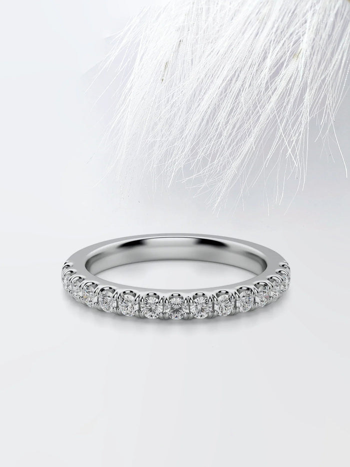 Round Cut Moissanite scalloped pave Diamond Wedding Band Mapple Gems
