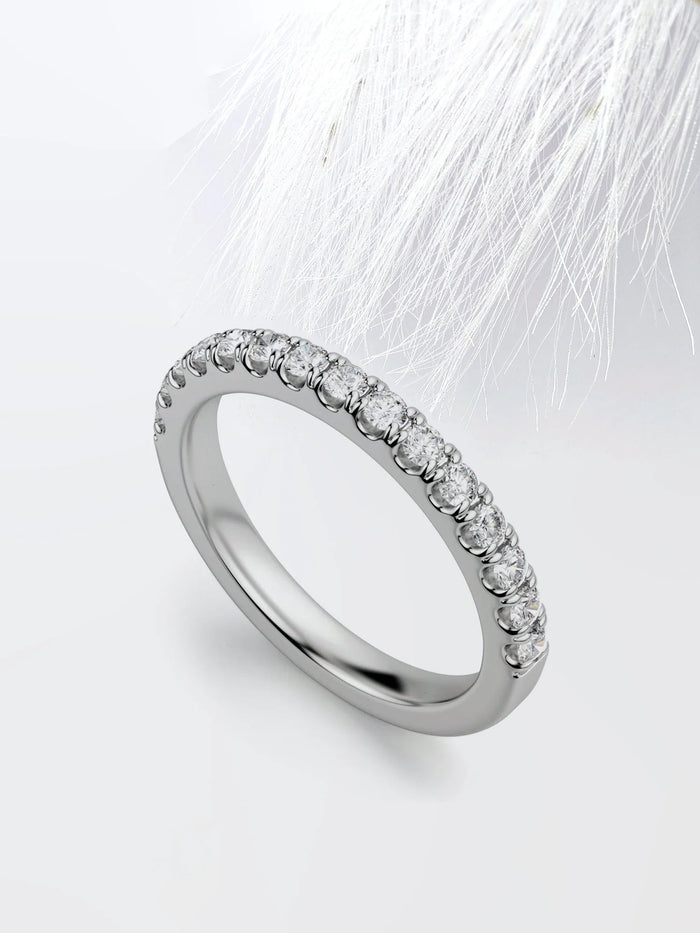 Round Cut Moissanite scalloped pave Diamond Wedding Band Mapple Gems